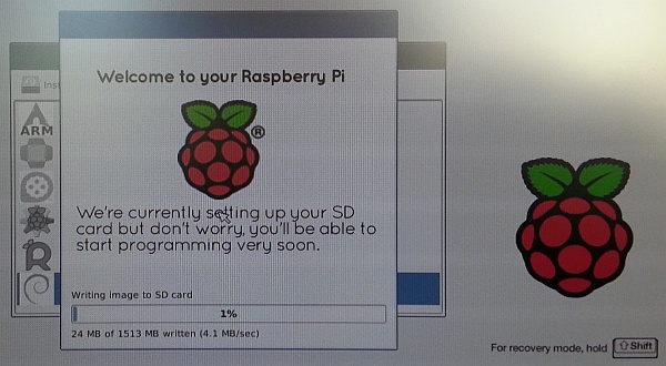 Raspbian installation progress